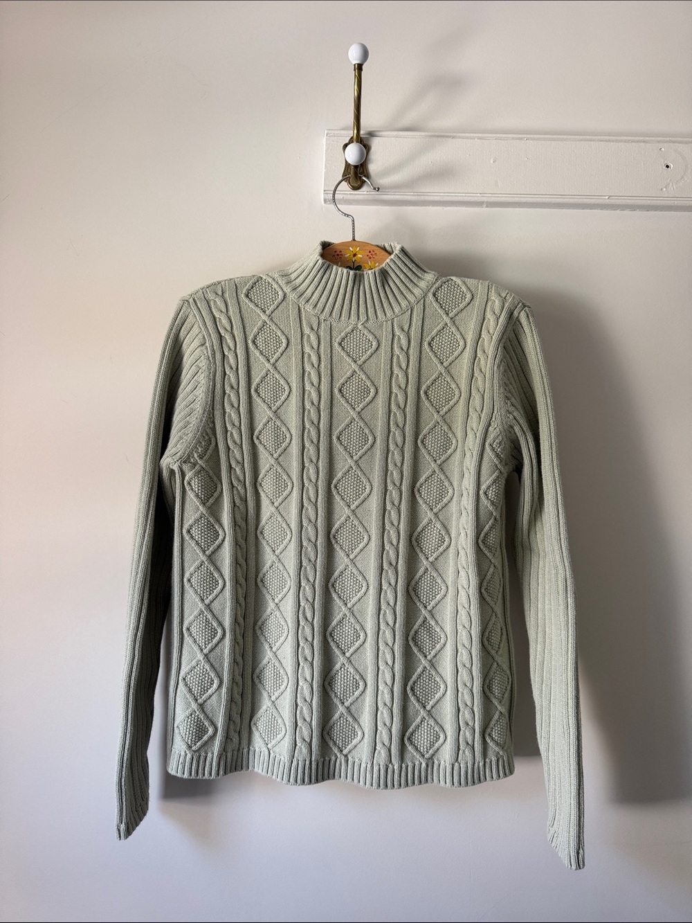 100% Cotton Northern Reflections Cable Knit Sweater - Light Sage